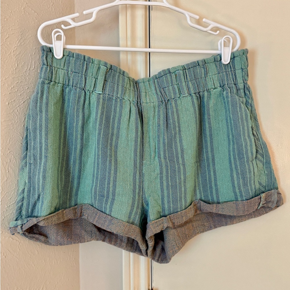 Free People High Waist Striped Green and Gray Shorts